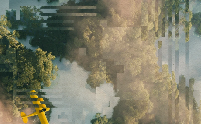 The image illustrates the vastness of untouched nature, which supports all (human) life. While much of it is increasingly being first explored, we're increasingly seeing how AI development encourages industrial expansion and exploitation of these previously untouched environments. The digital distortion in the image aims to represent the breakdown of these ecosystems through destructive practices like deforestation and water contamination by AI companies.