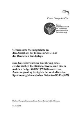 Stellungnahme zum elektronischen Identitätsnachweis auf dem Smartphone und zur Zentralisierung der Biometriedaten – Coverbild